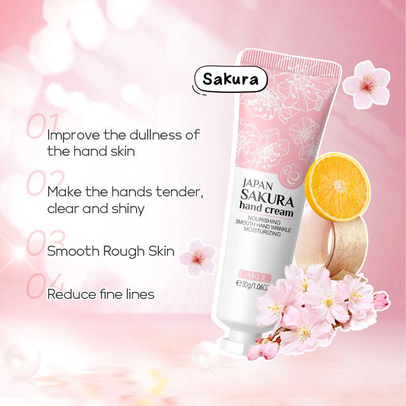 LAIKOU Sakura Krem do rąk Wybielający Usuwający zmarszczki Przeciwpękający Nawilżający Redukujący drobne linie Koreańska pielęgnacja skóry Zdrowie Uroda 30g