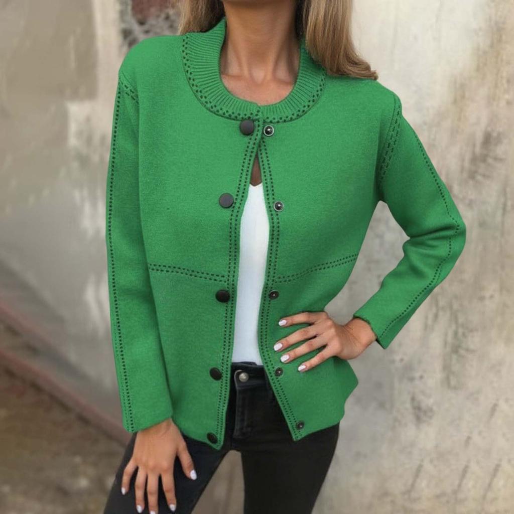 Women's Loose Comfortable Casual And Fashionable Round Neck Button Long Sleeved Stripe Jacket