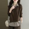 Women's Fake Two-Piece Knit Top with Shirt Collar - Stylish Autumn 2025 Sweater