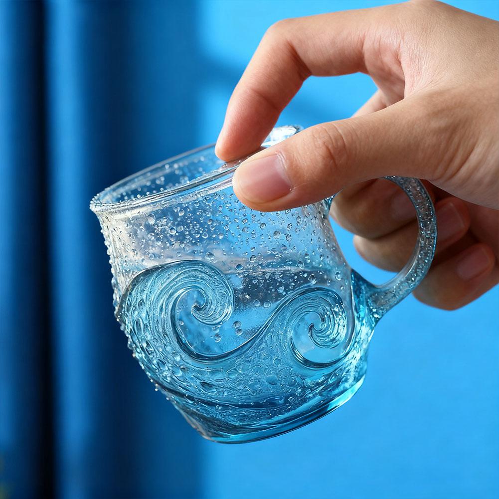 1/2pcs Sea Glass Wave Cup Glass Mug Wave Design Ocean Texture Cup Unique Coffee Hand Glass Theme Blown Mug Wave Wave Beach E3E7