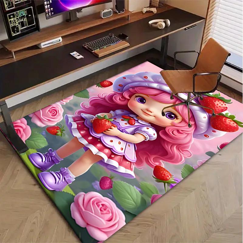 Strawberry Polyester Carpet, Soft Indoor Mat for Office Chair, Living Room, Computer Desk - Decorative Home Office Rug Design