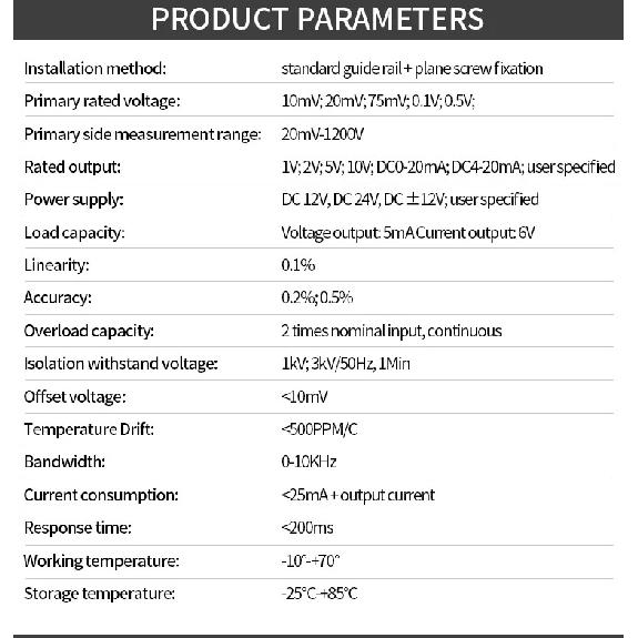DC/AC Voltage Transmitter 500V 1000V 4-20mA 0-10V Voltage Transducer RS485 AC Hall Voltage Sensor