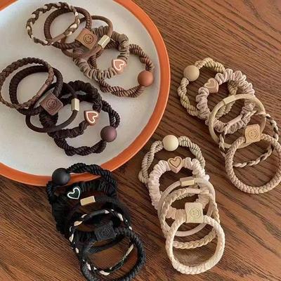 New High Elastic Durable Rubber Band Female Simple High Ponytail Hair Rope Head Rope High-grade Sense Hair Rope 5 Pieces A Set