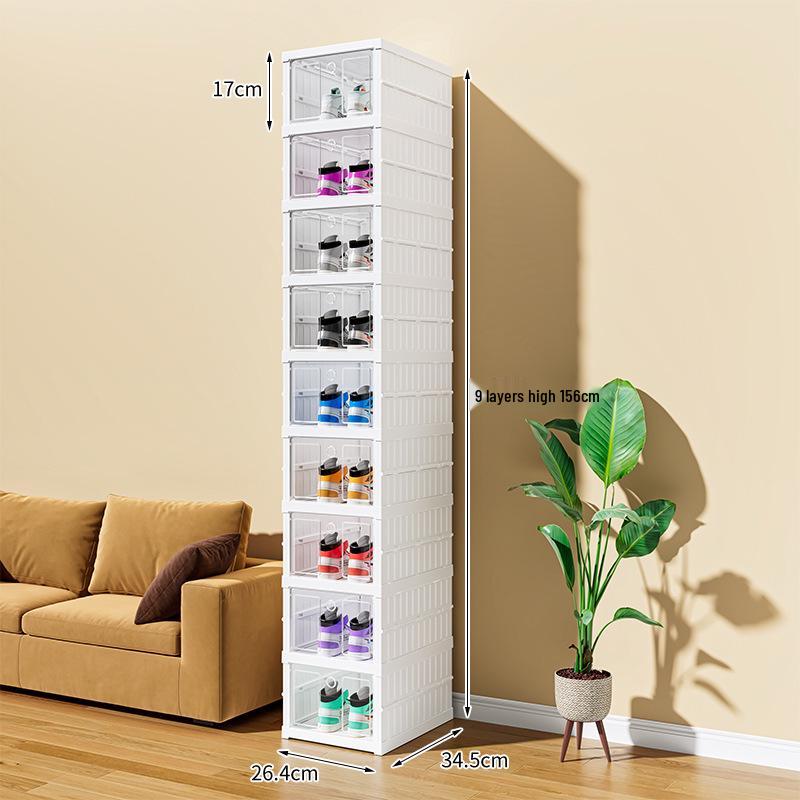 Transparent Plastic Foldable Shoe Storage Box - No-Installation Dustproof Shoe Cabinet & Movable Rack.
