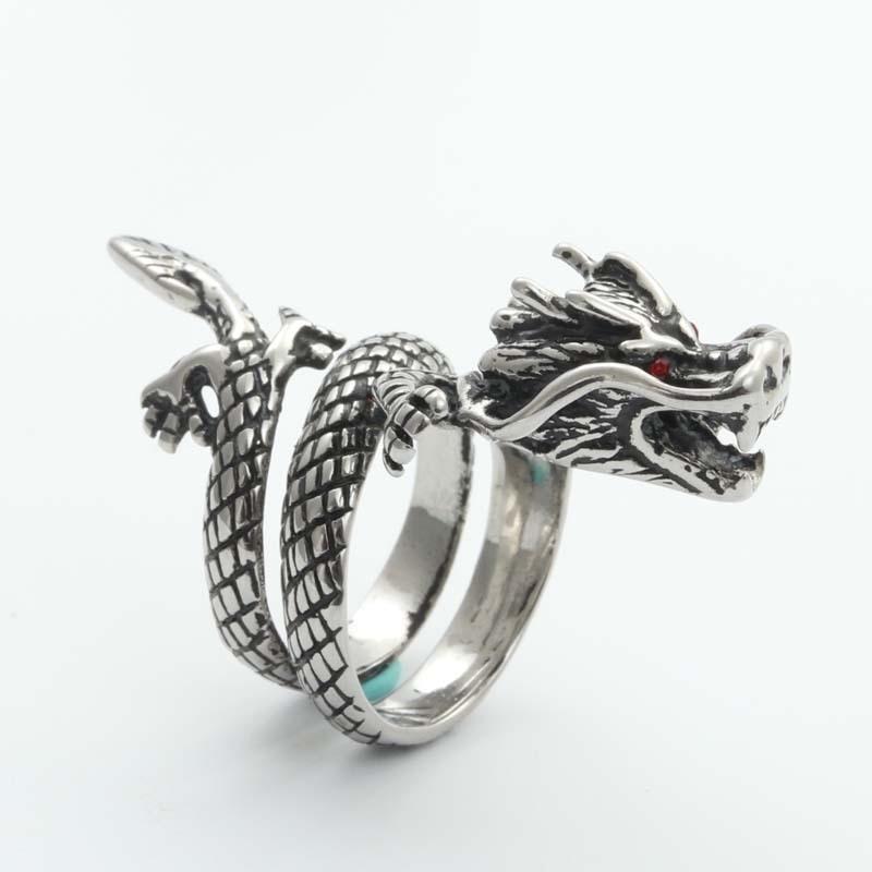 Ring Wedding Ring Dragon Signet Adjustable Vintage Men's Silver Metal
