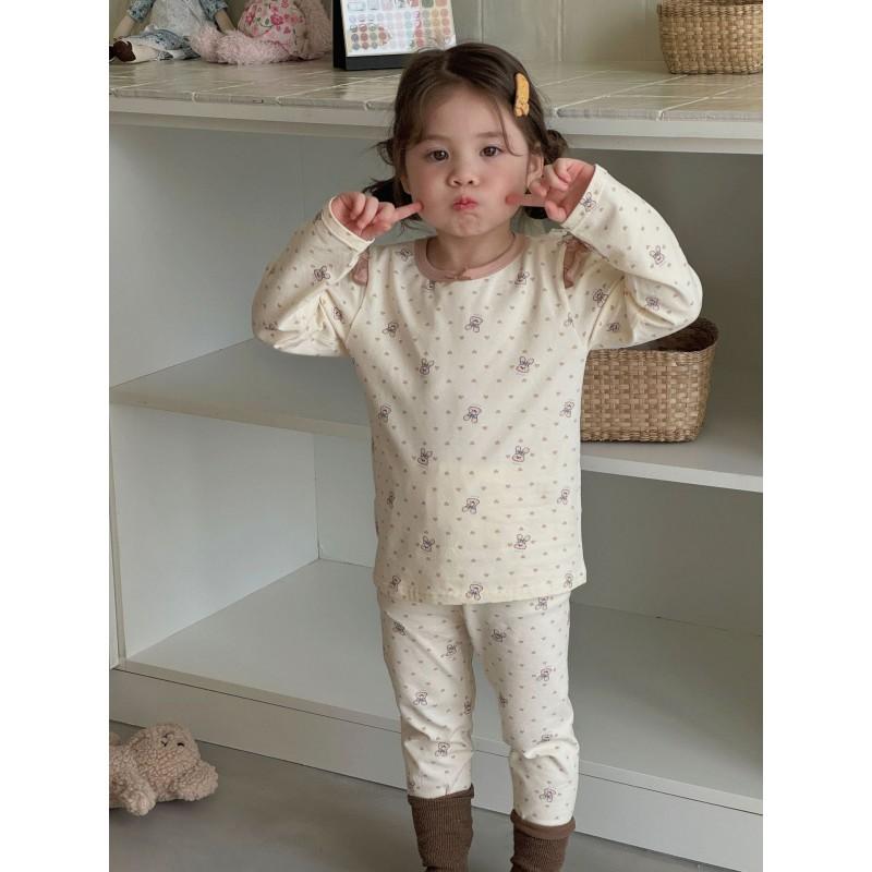 Kids Cotton Pajama Set Boys Girls Soft Sleepwear Long Sleeve Underwear Round Neck A Class Safety Homewear