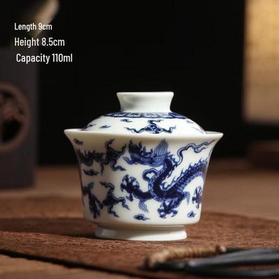 Auspicious Dragon Blue & White Ceramic Gaiwan