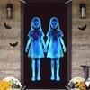 2D Door Banner, Zombie Horror Gothic Halloween Door Banner 2D Flat Hanging Decor with Glowing Blue Ghosts,Spooky Entrance Decor