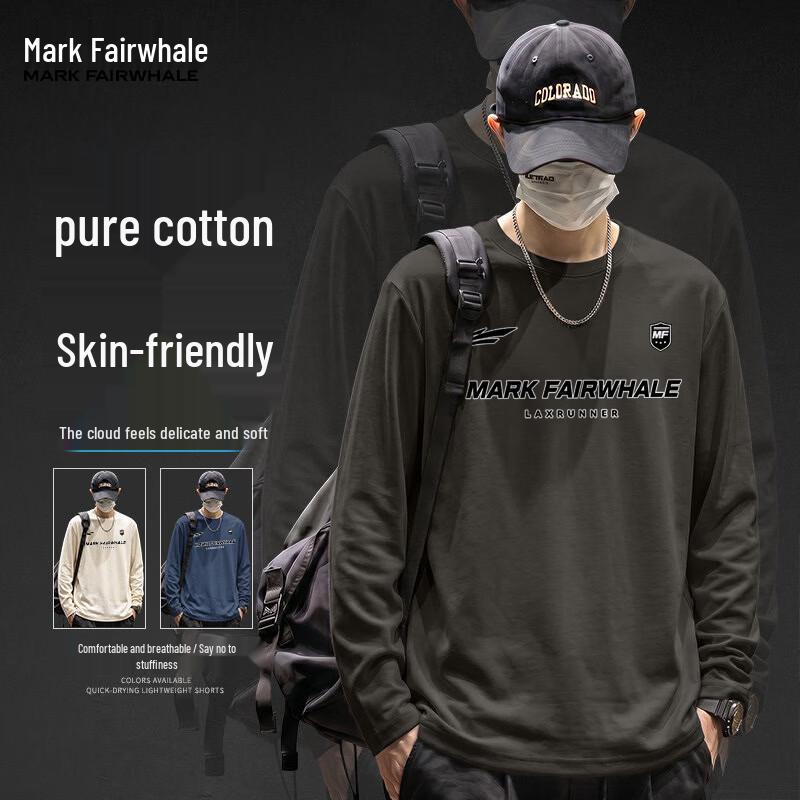 Mark Fairwhale Men's Pure Cotton Long-Sleeve Round Neck T-Shirt