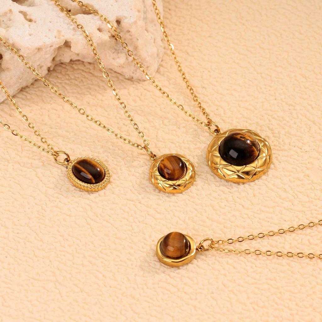 Retro Titanium Steel Tiger Eye Necklace for Women - Elegant Cross-Border Style for Commuting and Outings