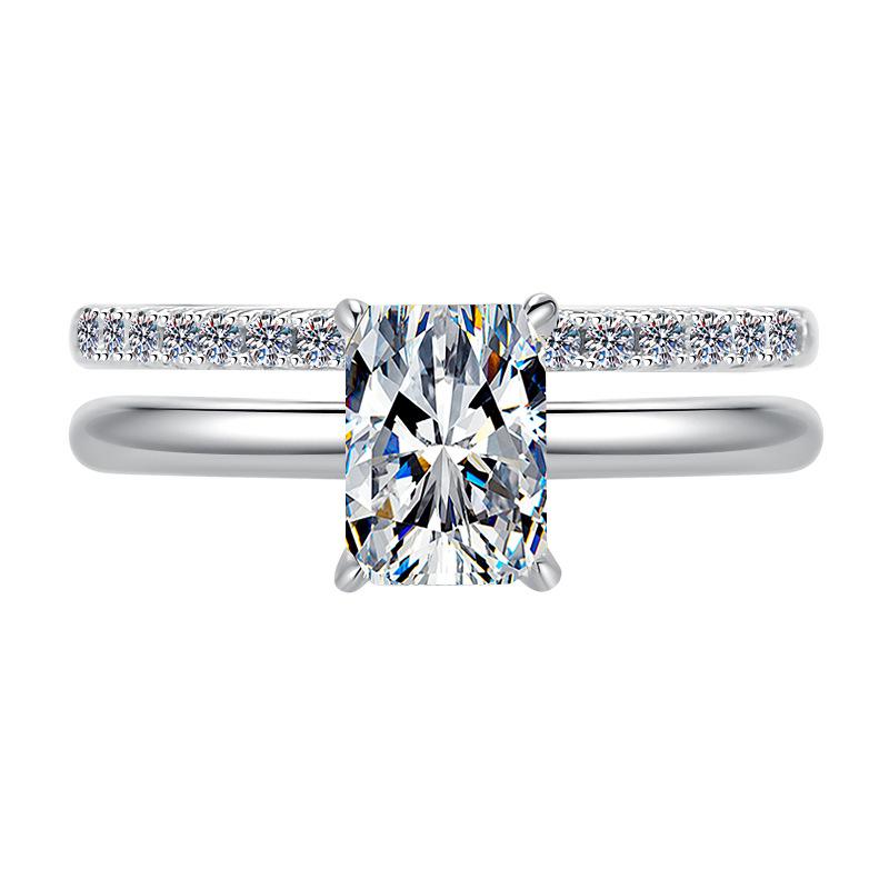 Minimalist Jewelry Set S925 Sterling Silver 1&2Ct Radiant Cut Moissanite GRA Certificate Stackable Engagement Ring for Women