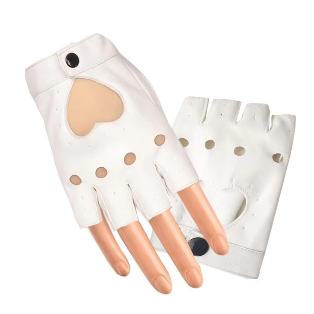 Solid Color Y2k Leather Gloves Harajuku Half Finger Mittens Women Leather Gloves Motorcyclist