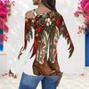 Women Plus Size Asymmetric Cutout Neck Cold Shoulder Long Sleeve Christmas Cowboy Boot Print Top