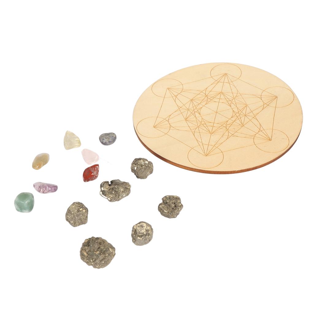 Healing Crystal Grid Board Set Colorful Crystal Grid Divination Boards with Chakras Crystal Stone for Meditation Sleep