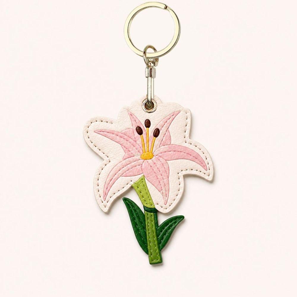Anti-Lost Lily Leather Charm Lily Embossed Pattern Bag Hanging Pendant Bluetooth Tracker Protect