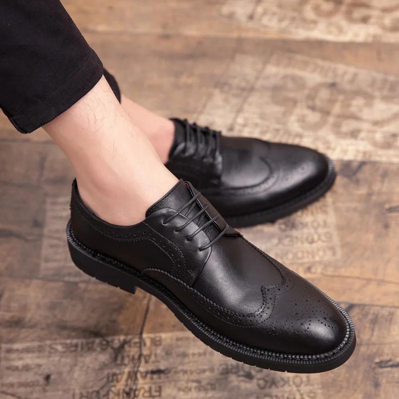 Men Leather Shoes Business Dress Shoes All-Match Casual Shock-Absorbing Footwear Wear-Resistant Wedding Shoes