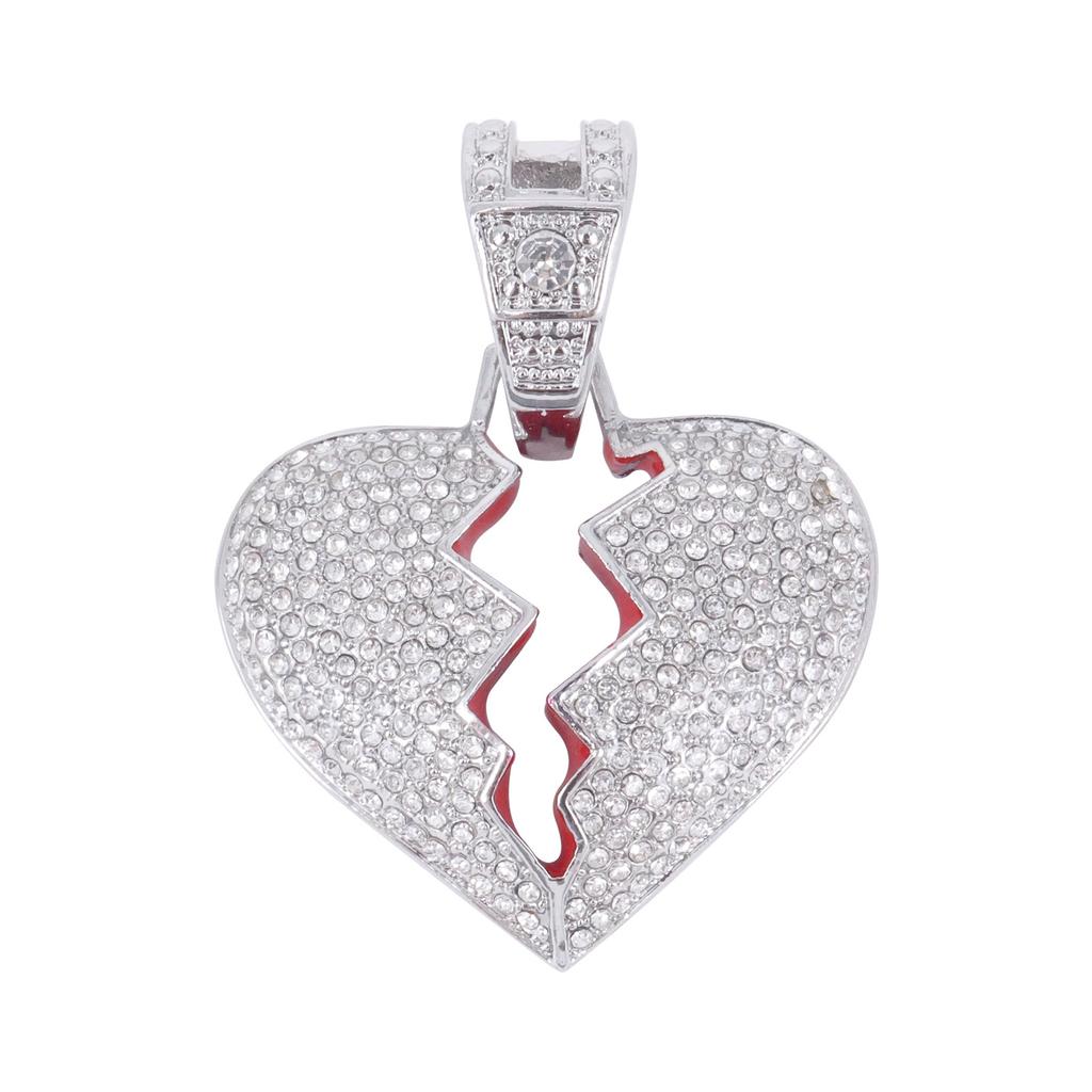 Hip Hop Personality Broken Heart Full Diamond Pendant Hiphop Street Accessories Cuban Chain Fashion Necklace