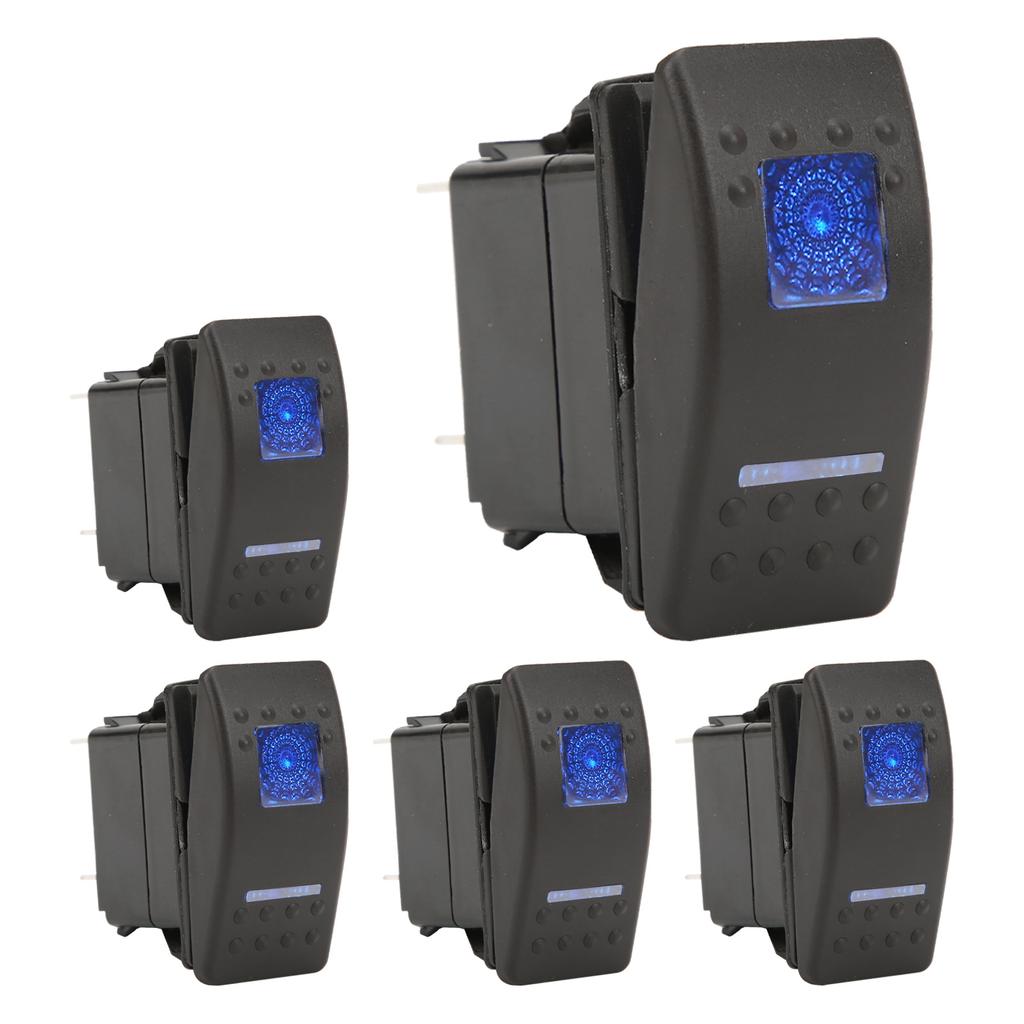 LED 5Pin Rocker Switch 12V 24V Car Rocker Switch Panel with Blue Back Light and Jumper Durable Convenient for Car Truck