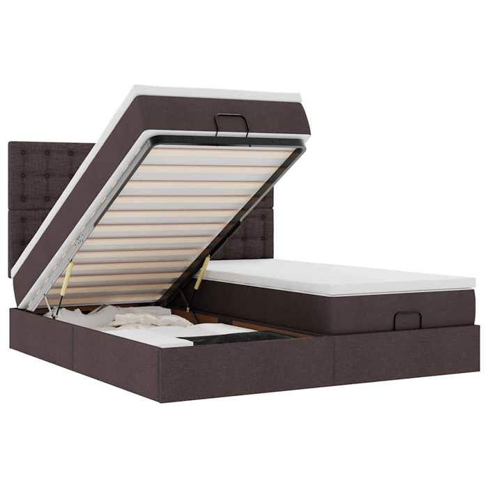 Exclusive House - Ottoman Bed Frame with Dark Brown Mattress 180x200 Cm Fabric