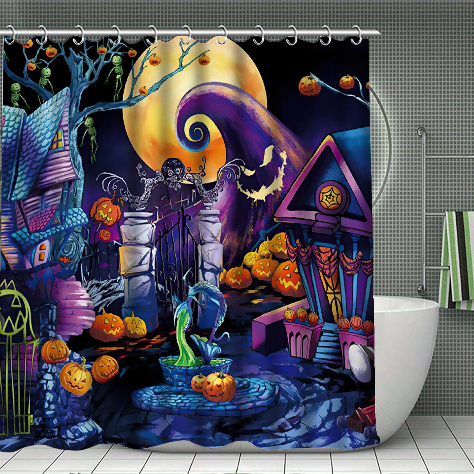 

Happy Halloween Shower Curtain Set 3D Print Waterproof Polyester Fabric Bath Curtain Home Bathroom Halloween Decor With 12 Hooks W60H190(CM)-1 Pcs