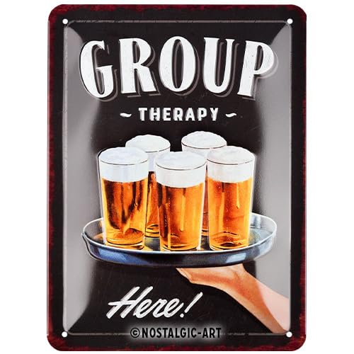 NostalgicArt Retro tin sign x Group Therapy Gift idea for beer fans made of metal vintage design with saying 20x30cm(7.8x11.8inch)