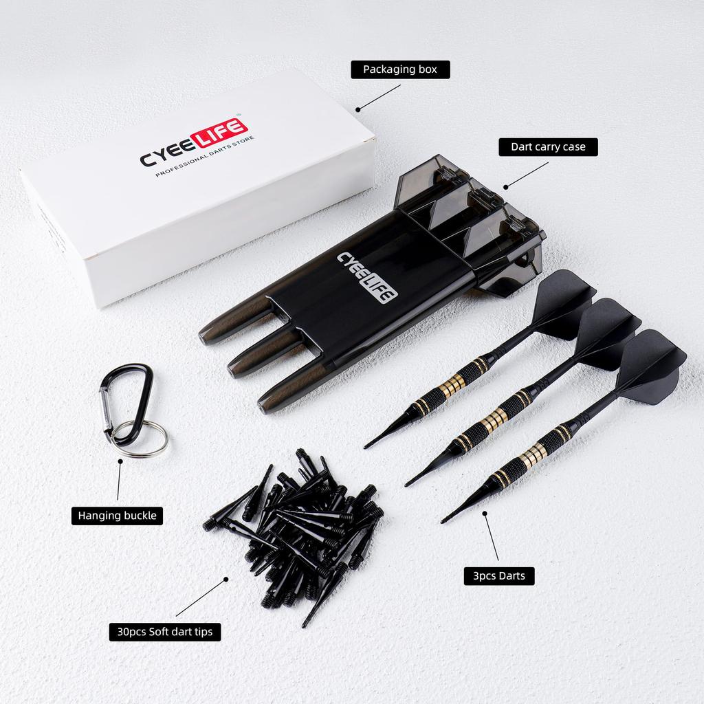 CyeeLife Darts Kunststoffspitzen Professionelles Soft Tip Darts Set 18g mit Koffer und 30 Extra Dartspitzen für Elektronisches Dartboard - (Schwarz) (Schwarz)