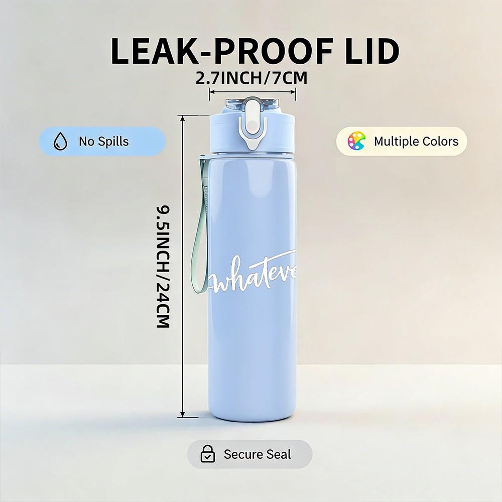 1PC Soft Faint Handwritten Signature Print 750ml Color Plastic Sports Water Bottle Leakproof Flip Straw Lid Suitable for Sports Office Home Use