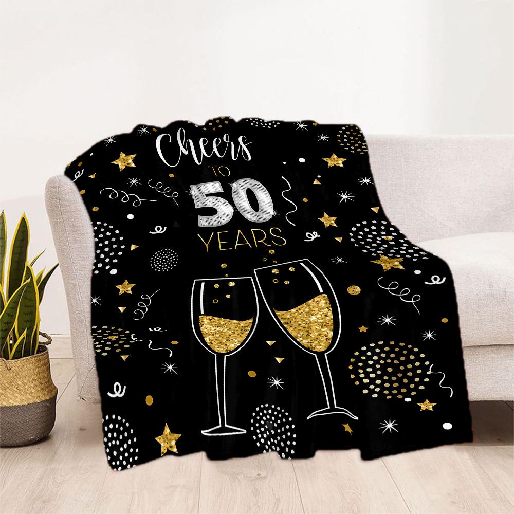 1pc Golden 50th Celebration blanket Soft and Warm for Sofa Office Camping Travel Livingroom Great Gift for Friends and Family Comfortable All Seasons