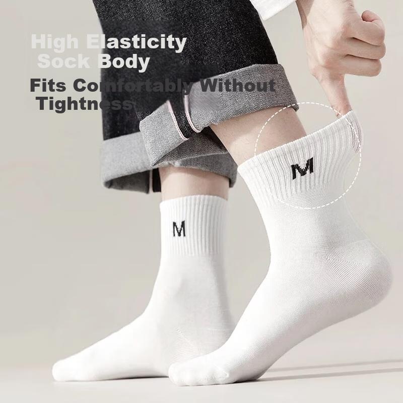 BOPRUIEY 10 Pairs Men's Socks Cotton Mid-Calf Black Business Casual Long Socks