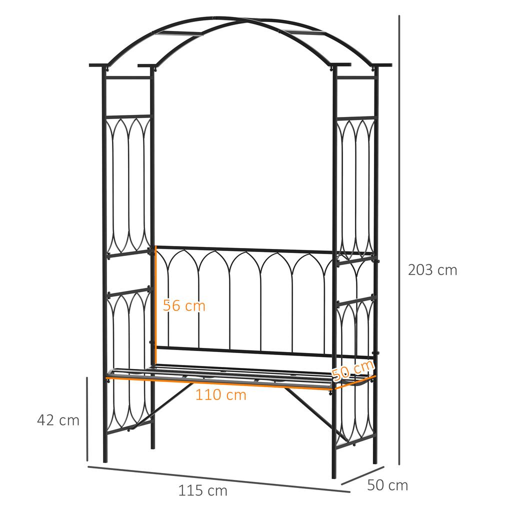 Black Metal Rose Arch, Trellis for Climbing Plants, Garden Arch with Bench, Topped Climbing Arch, Rose Archway, Trellis for Garden