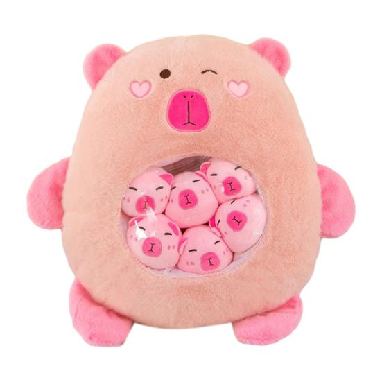 Capybara Plush Snack Bag Zipper Design Toy with 46087 Soft Stuffed Pad with Mini Capybara Dolls
