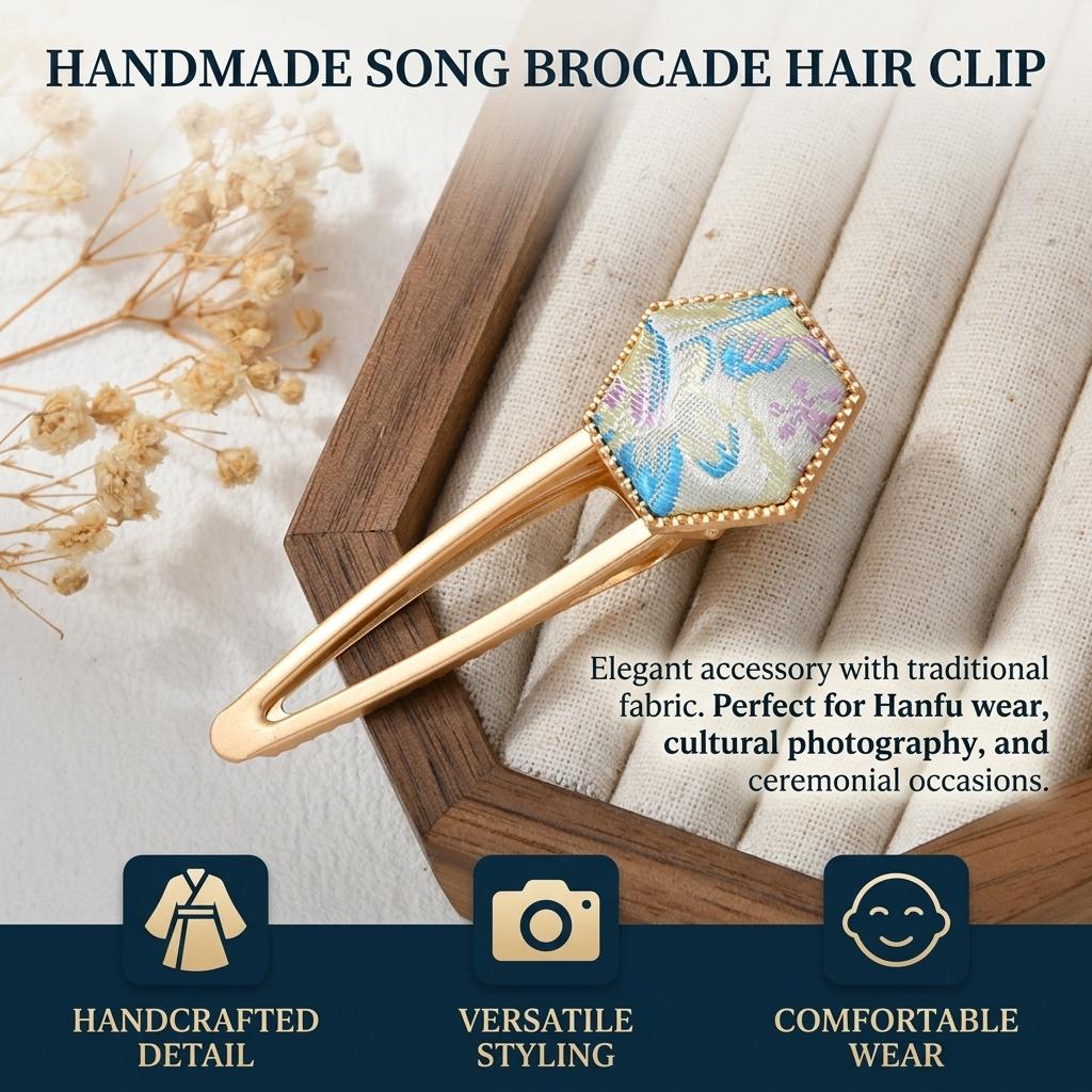Song Brocade Hair Clip Hand-made Chinese Style Hair Accessories For Hanfu