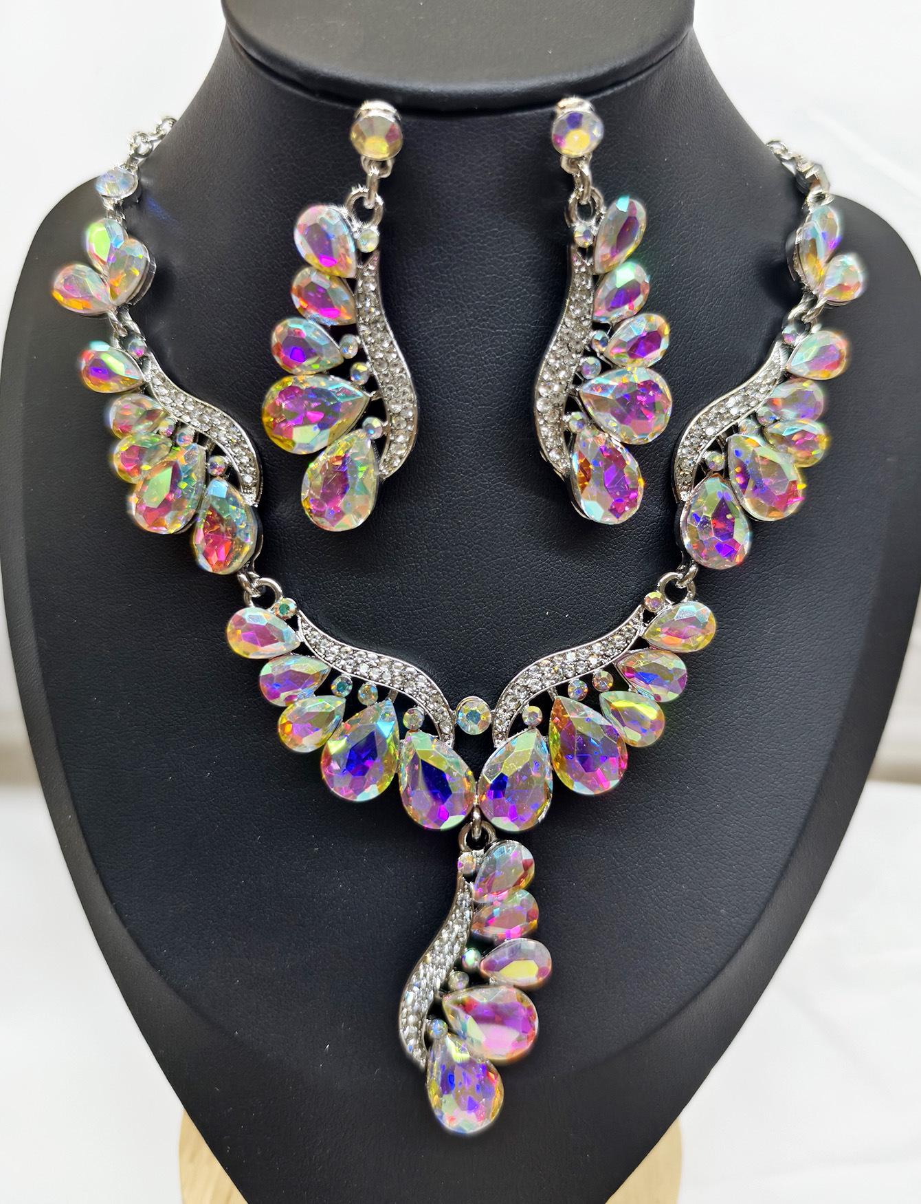 

Роскошный европейский и американский набор ювелирных изделий с драгоценными камнями в форме капли: Колье и серьги для вечерних банкетов