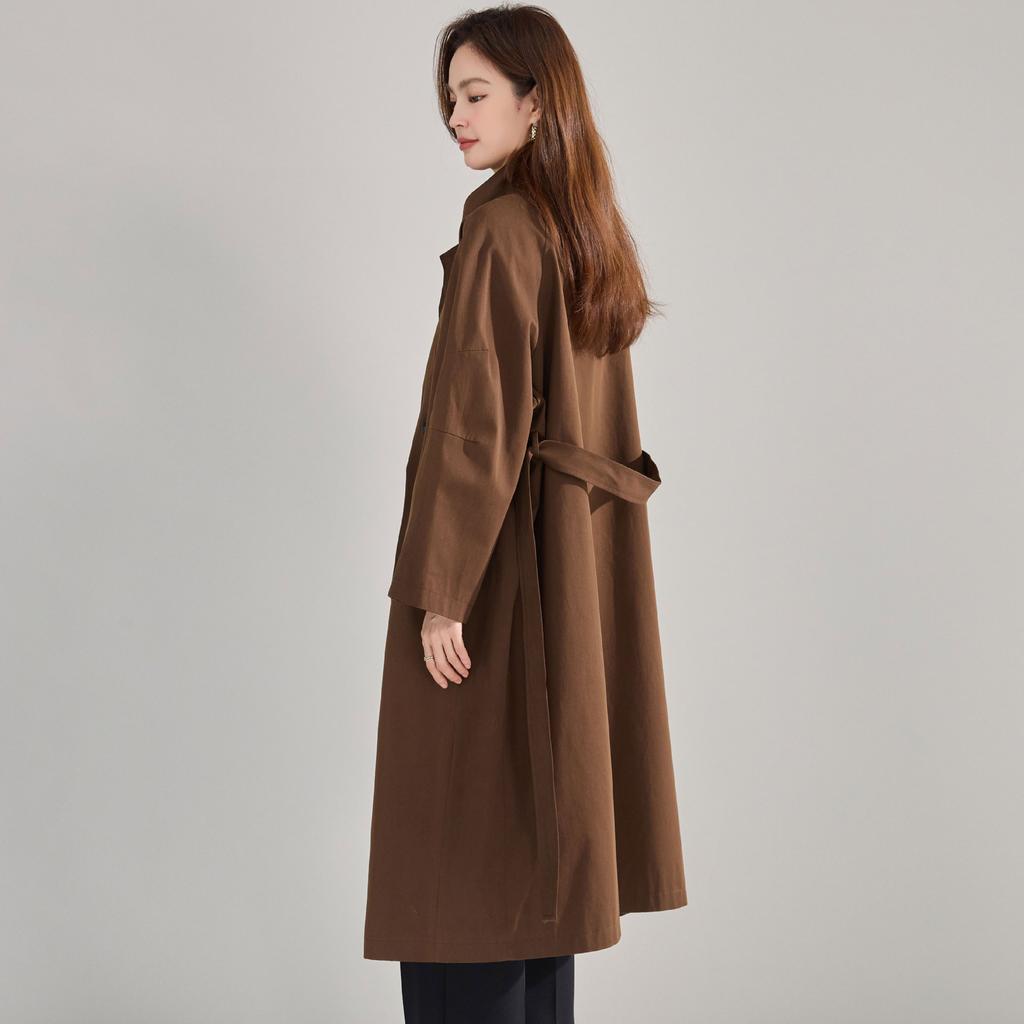 Spring and Summer Simple Big-name Medium and Long Heavy Industry Stand-up Collar Silhouette Trench Coat Loose Temperament Cotton Coat 15887