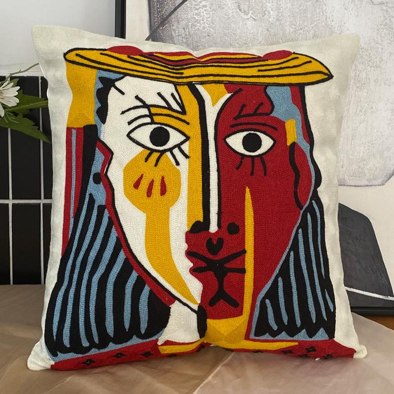 New Style Embroidery Abstract Pillowcase Cushions Covers Picasso Decorative Throw Pillows For Sofa Car  45x45cm