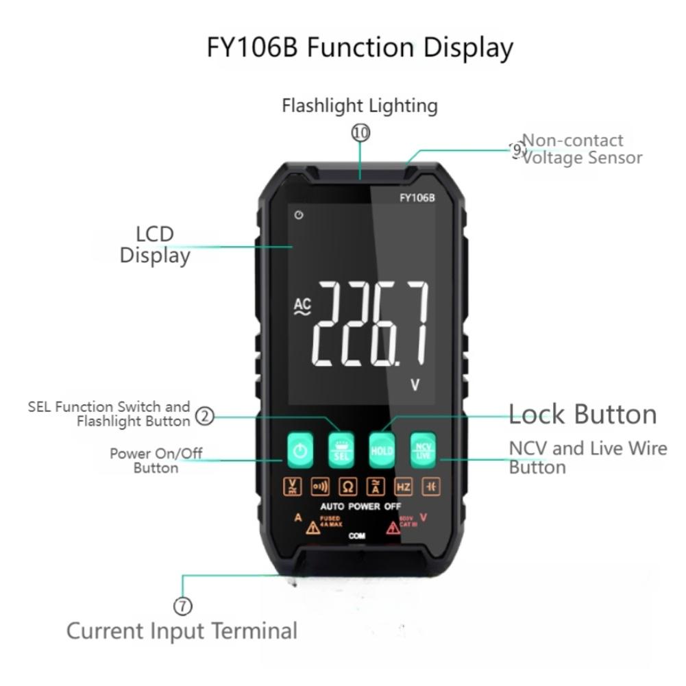 106B Ultra-dünnes digitales Multimeter Auto Manuelle Bereichswahl Spannung Strom Widerstand NCV-Erkennung Inklusive eines großen LCD-Bildschirms
