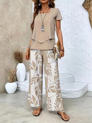 2026 Women's Printed Top and Wide-Leg Pants Set, European & American Style for Cross-Border E-commerce.