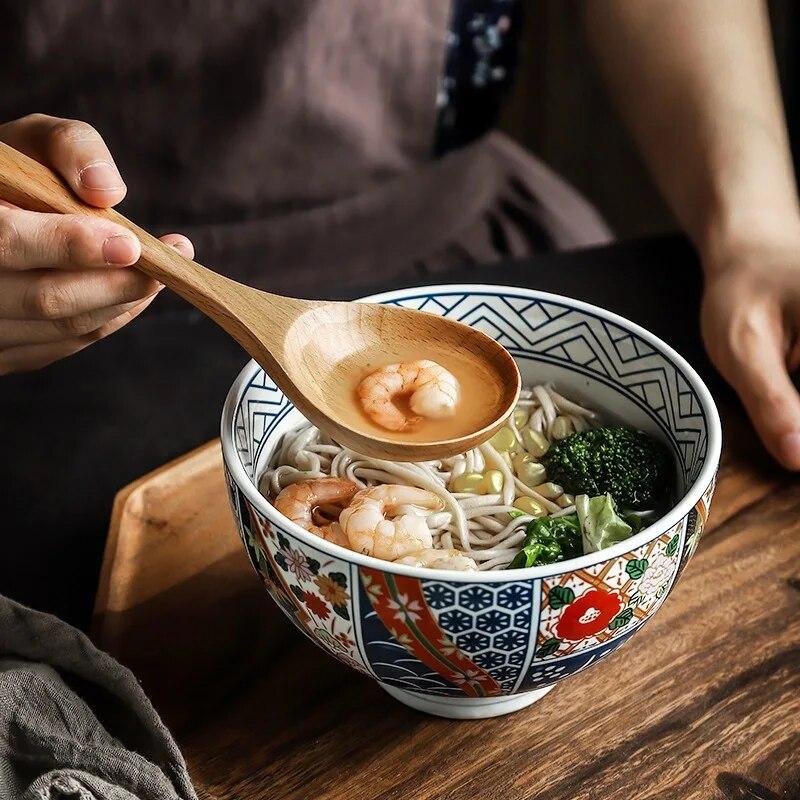 Japanese Style Soup Spoons Long Handle Tableware Kitchen Wooden Porridge Rice Spoon Teaspoon Dinnerware Cooking Utensils