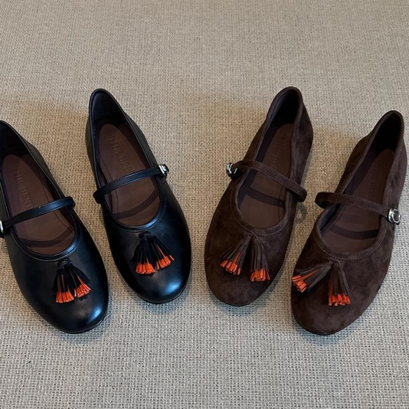 Sheepskin Version Leather Retro Soft-soled Mary Jane Shoes Women's Fringed Niche Fashion Versatile Commuter Single Light Mouth Shoes