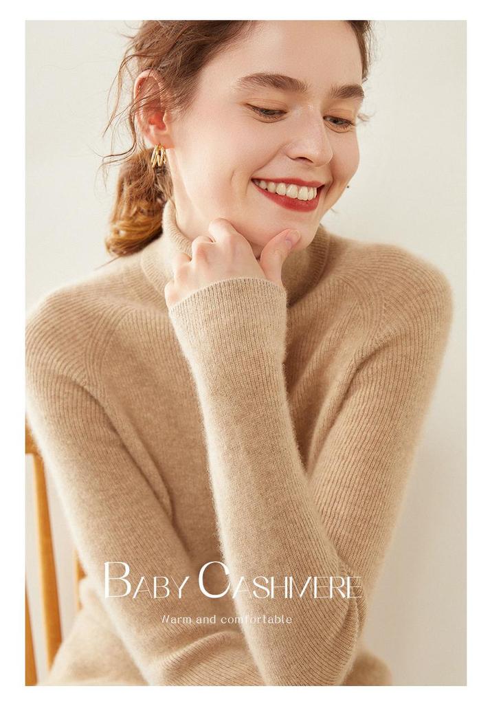 Women's Slim Fit Cashmere High Neck Ribbed Sweater – Warm Knit Base Layer Pullover