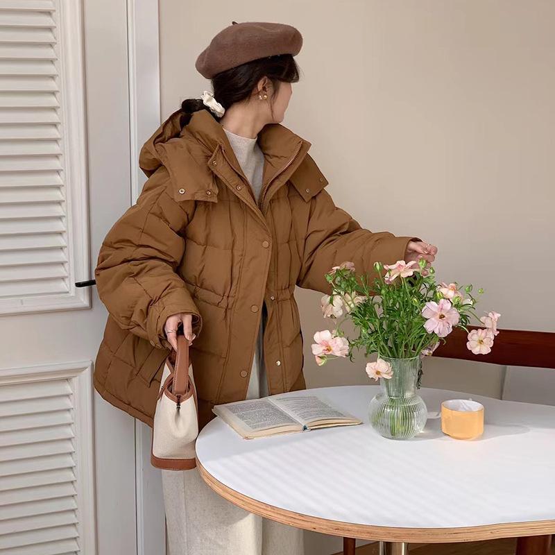 Waist down jacket women's medium and long 2024 winter fashion hooded sweet thickened white duck down slim coat