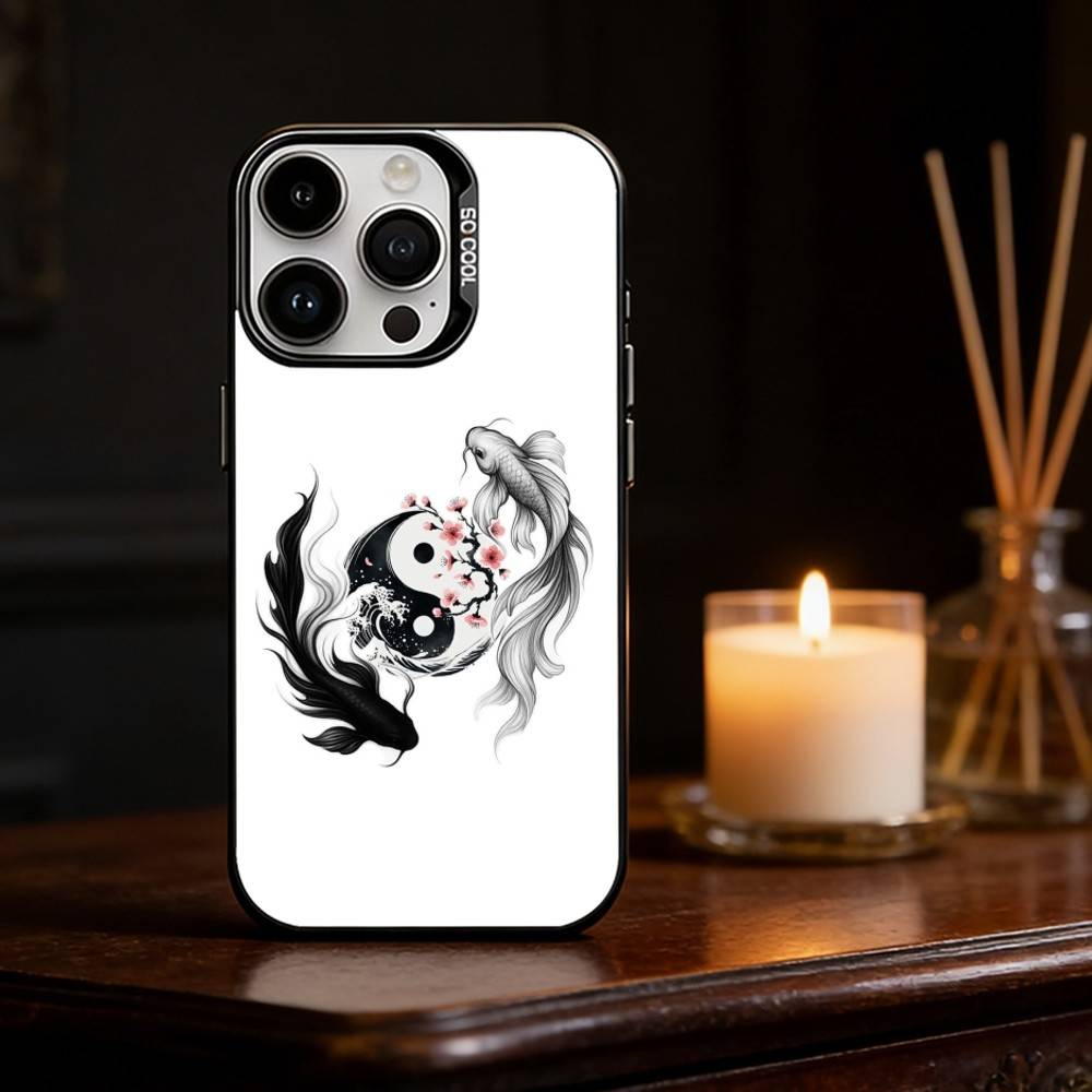 Koi Carp Fish Yin Yang Art Phone Case Color Silver Shell For IPhone 17 16 15 14 13 12 11 Pro Max Plus