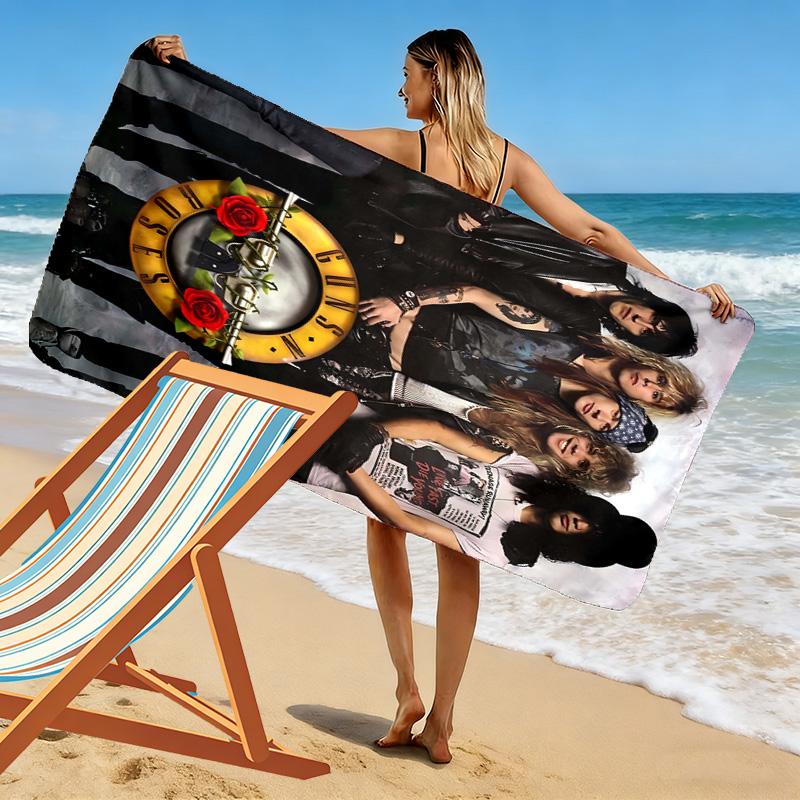 Guns&Roses Print Beach Towel, Large Soft Quick Dry Towel for Beach Camping Swimming