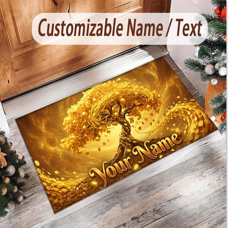 Tree of Life Theme Soft Crystal Velvet Rug Custom Name & Text Print Non Slip Floor Rug for Bedroom Living Room