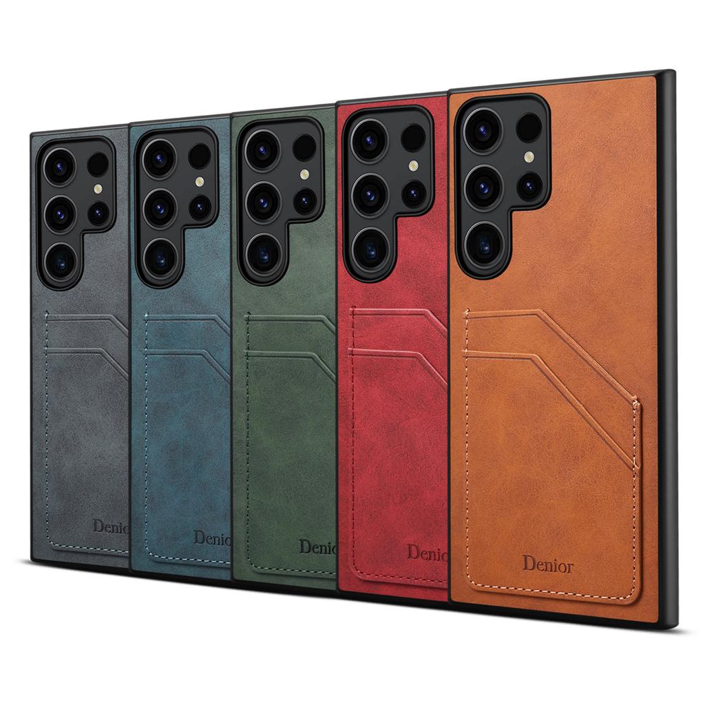 DENIOR For Samsung Galaxy S23 Ultra Case PU Leather Coated PC+TPU Dual Card Holders Phone Cover
