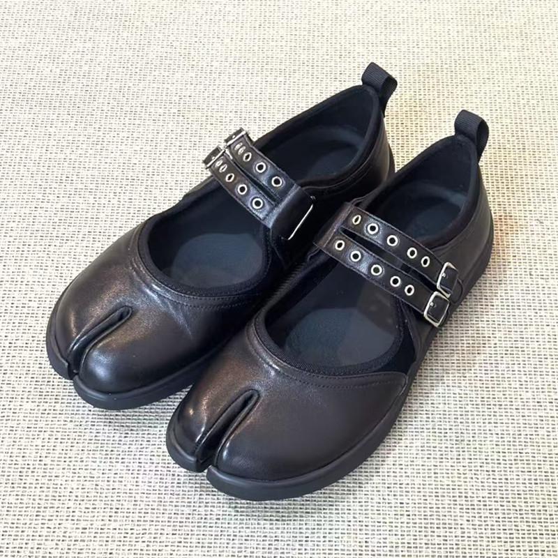 Klinknagel Riem Gesp Split Teen Dames Ballet Flats Lente Zomer Casual Zachte Zool Mary Janes Tabi Gevulkaniseerde Instappers Schoenen 39 black