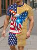 Men's T-Shirt And Shorts Set Red White Blue Star Flag Print Casual Summer Outfit With Crew Neck Short Sleeve Tees Sets