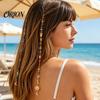 Beaded Hair Styling Accessories 2Pcs Bohemian Long Tassel Braided Chain with Clips, Colorful Beach Decor Sun Moon Pendant, Jewelry for Party Festival