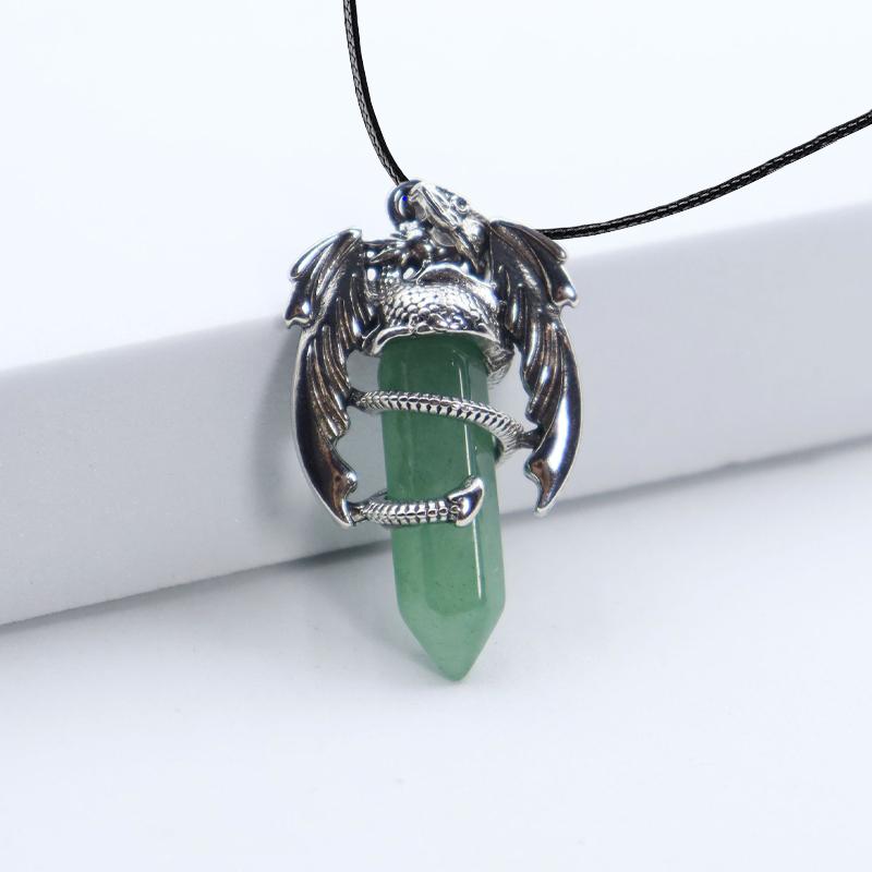 Animal Dragon Man Necklace Natural Gem Stone Healing Pink Quartz Hexagonal Crystal Pendant Vintage Jewelry for Women Gift