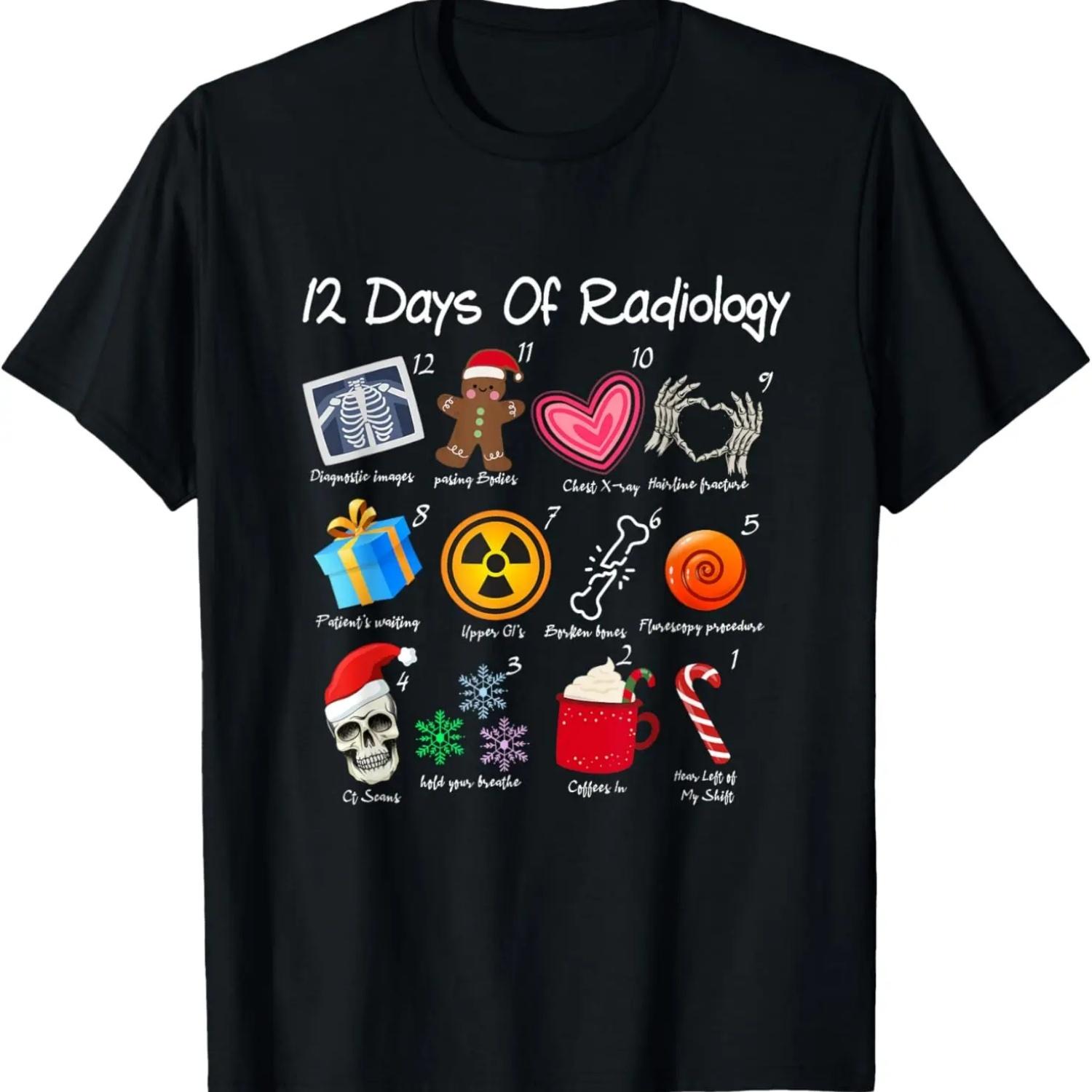 12 Days of Radiology Xray Tech Christmas Pajama T-Shirt S